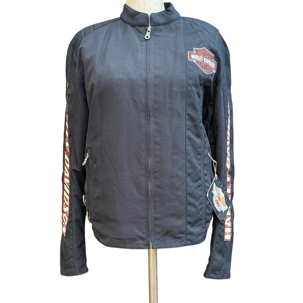 HARLEY DAVIDSON EMBROIDERED BLACK NYLON RIDING JACKET SIZE SMALL